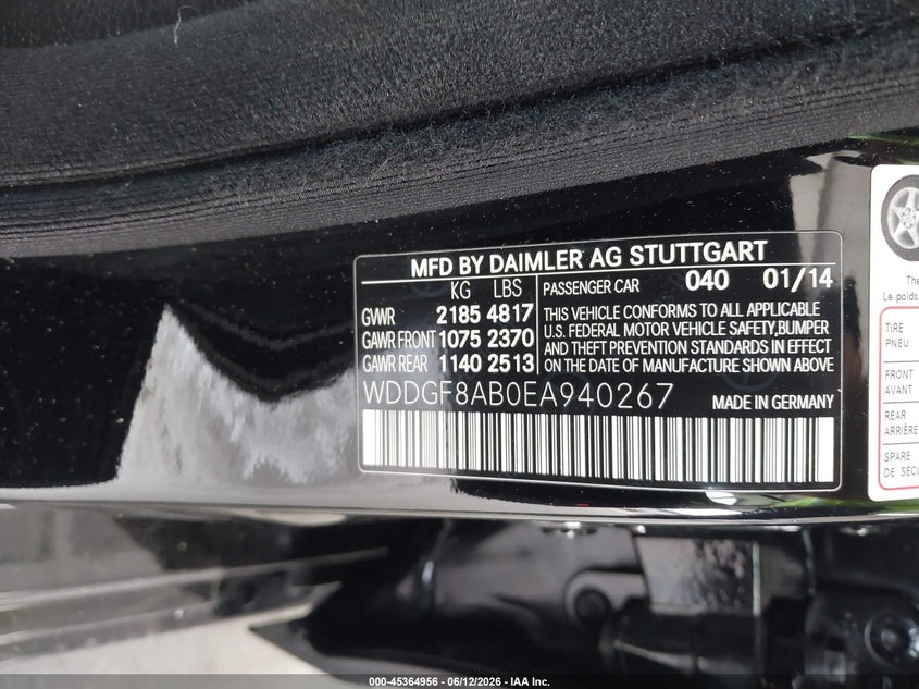 2014 Mercedes-benz C-klasse VIN WDDGF8AB0EA940267 IAAI salvage auction — FRONT END, Salvage Title, sold $1,950 on 2026-07-29 (photo 9)