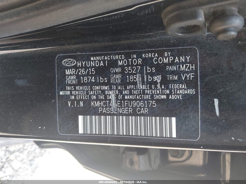 2015 Hyundai Accent VIN KMHCT4AE1FU906175 IAAI salvage auction — FRONT END, Bill Of Sale (Georgia), sold $325 on 2026-07-17 (photo 9)