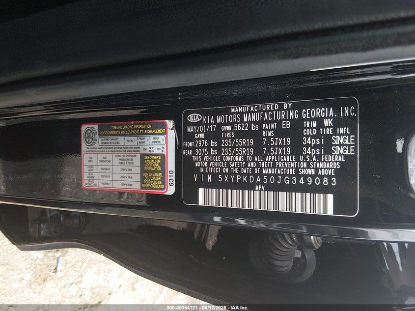 2018 Kia Sorento VIN 5XYPKDA50JG349083 IAAI salvage auction — LEFT FRONT, Salvage (Tennessee), sold $2,950 on 2026-07-09 (photo 9)