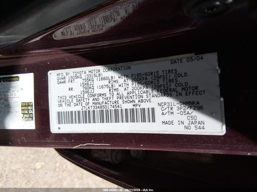 2005 Scion Xb VIN JTLKT334850174541 IAAI salvage auction — SIDE, Salvage (Arizona), sold $500 on 2026-07-09 (photo 9)