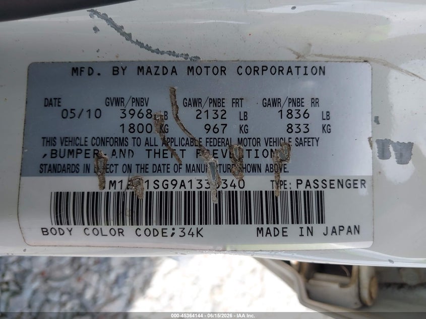 2010 Mazda 3 VIN JM1BL1SG9A1336340 IAAI salvage auction — LEFT SIDE, Bill Of Sale (Washington), sold $425 on 2026-07-22 (photo 9)