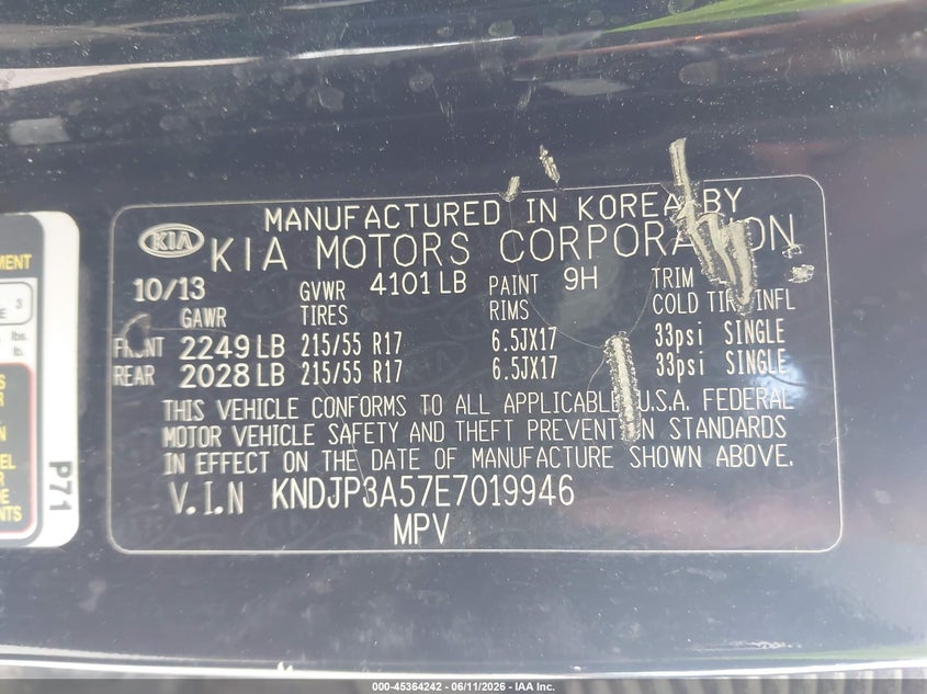 2014 Kia Soul VIN KNDJP3A57E7019946 IAAI salvage auction — FRONT & REAR, Original (Texas), sold $25 on 2026-07-22 (photo 9)