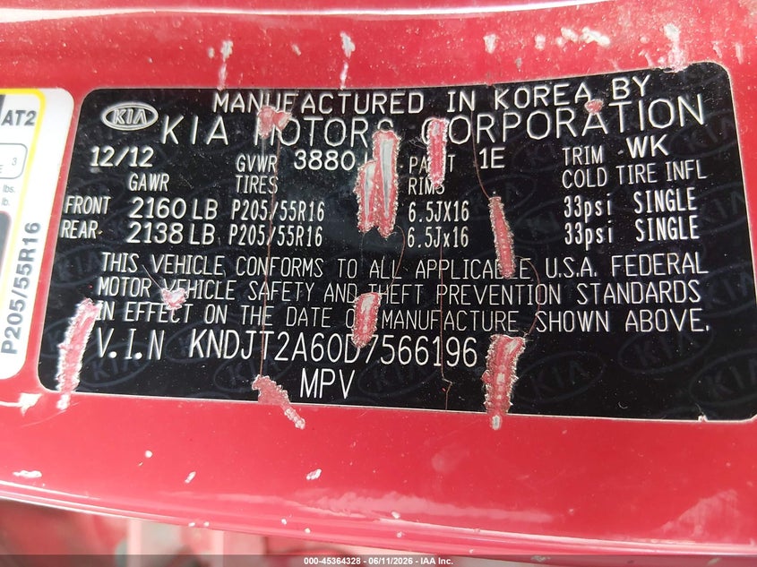 2013 Kia Soul VIN KNDJT2A60D7566196 IAAI salvage auction — FRONT END, Salvage (Texas), sold $275 on 2026-07-28 (photo 9)