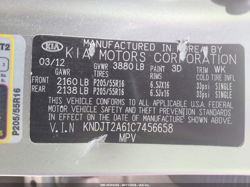2012 Kia Soul VIN KNDJT2A61C7456658 IAAI salvage auction — FRONT END, Salvage (Ohio), sold $325 on 2026-07-09 (photo 9)