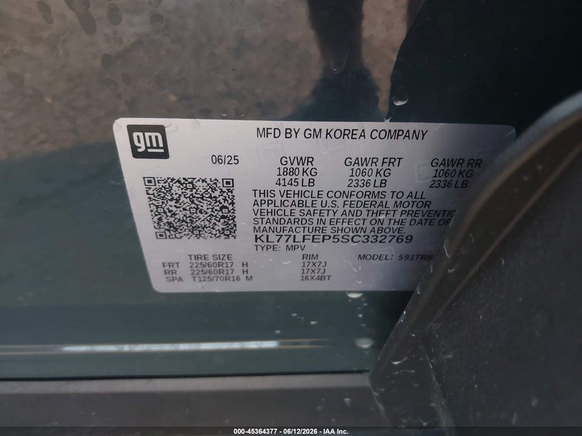 2025 Chevrolet Trax VIN KL77LFEP5SC332769 IAAI salvage auction — LEFT SIDE, Salvage Title, sold $6,200 on 2026-07-21 (photo 9)