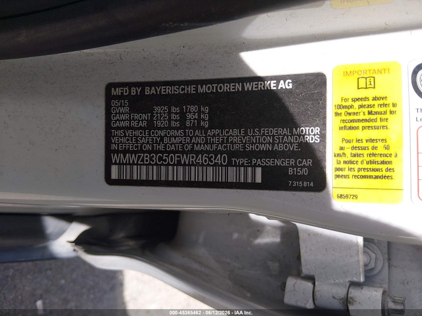 2015 Mini Countryman VIN WMWZB3C50FWR46340 IAAI salvage auction — RIGHT SIDE, Salvage Title, sold $600 on 2026-07-18 (photo 9)