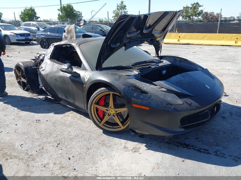 2013 Ferrari VIN ZFF68NHA6D0190763 IAAI salvage auction — TOTAL BURN, Salvage Title, sold $16,600 on 2026-07-30 (photo 1)