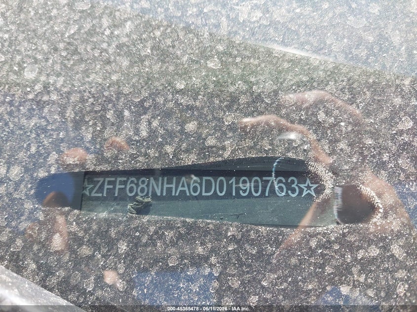 2013 Ferrari VIN ZFF68NHA6D0190763 IAAI salvage auction — TOTAL BURN, Salvage Title, sold $16,600 on 2026-07-30 (photo 9)