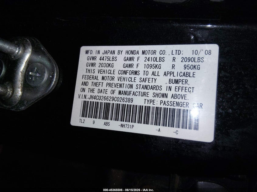 2009 Acura Tsx VIN JH4CU26629C026389 IAAI salvage auction — FRONT END, Salvage (Maine), sold $275 on 2026-07-09 (photo 9)