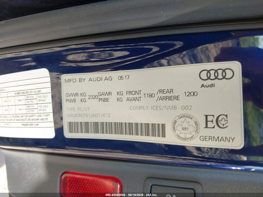 2018 Audi S5 VIN WAUC4CF51JA011412 IAAI salvage auction — FRONT END, Salvage Title, sold $10,200 on 2026-07-22 (photo 9)