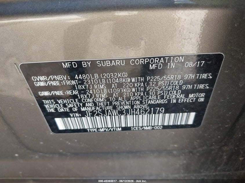 2018 Subaru Forester VIN JF2SJAWC3JH462179 IAAI salvage auction — REAR END, Salvage (Iowa), sold $25 on 2026-09-08 (photo 9)