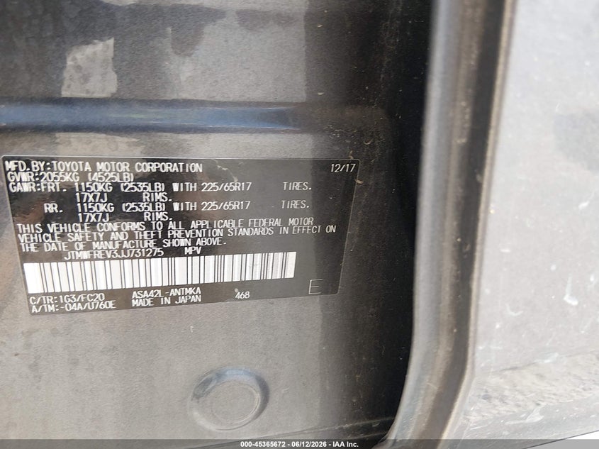 2018 Toyota Rav 4 VIN JTMWFREV3JJ731275 IAAI salvage auction — FRONT END, Salvage (Louisiana), sold $4,200 on 2026-08-01 (photo 9)