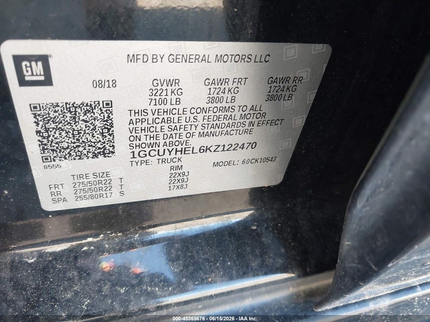 2019 Chevrolet Silverado VIN 1GCUYHEL6KZ122470 IAAI salvage auction — REPOSSESSION, Clear (Virginia), sold $11,600 on 2026-07-31 (photo 9)