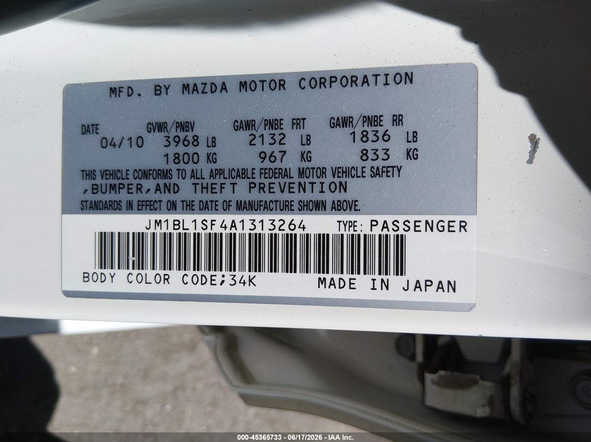 2010 Mazda 3 VIN JM1BL1SF4A1313264 IAAI salvage auction — FRONT END, Salvage (Utah), sold $400 on 2026-07-16 (photo 9)