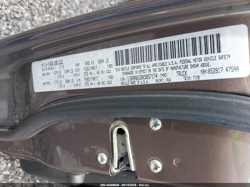2019 Ram 1500 VIN 1C6RR6KG5KS657174 IAAI salvage auction — NORMAL WEAR, Sf97 (New York), sold $11,350 on 2026-07-31 (photo 9)