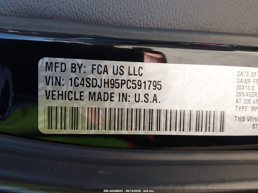 2023 Dodge Durango VIN 1C4SDJH95PC591795 IAAI salvage auction — THEFT, Clear - Dealer Only (California), sold $35,500 on 2026-07-30 (photo 9)