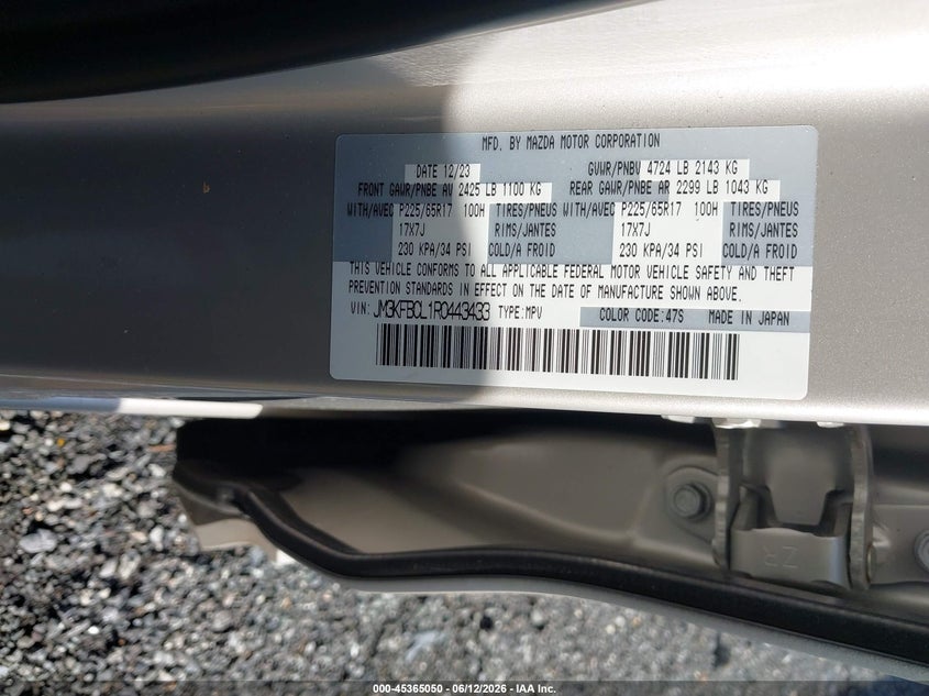 2024 Mazda Cx-5 VIN JM3KFBCL1R0443433 IAAI salvage auction — FRONT END, Salvage - Greater Than 75% (Maryland), sold $6,200 on 2026-07-27 (photo 9)