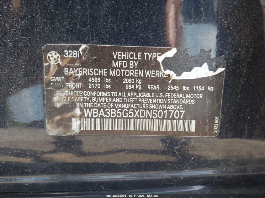2013 BMW VIN WBA3B5G5XDNS01707 IAAI salvage auction — LEFT FRONT, Clear (Massachusetts), sold $575 on 2026-07-14 (photo 9)