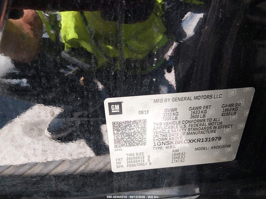 2019 Chevrolet Tahoe VIN 1GNSKBKCXKR131979 IAAI salvage auction — FRONT END, Salvage (Missouri), sold $8,300 on 2026-07-30 (photo 9)