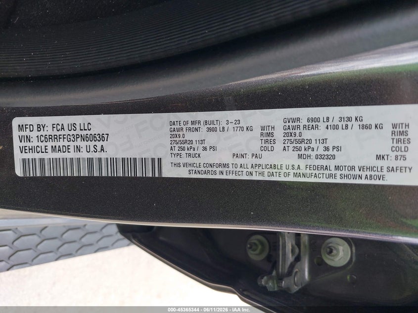 2023 Ram 1500 VIN 1C6RRFFG3PN606367 IAAI salvage auction — SIDE, Original (Texas), sold $13,100 on 2026-07-24 (photo 9)