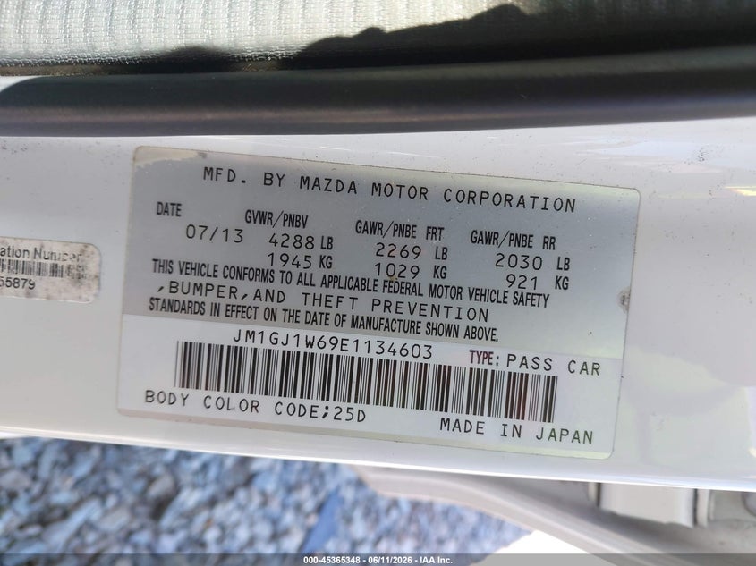 2014 Mazda VIN JM1GJ1W69E1134603 IAAI salvage auction — RIGHT FRONT, Bill Of Sale (Washington), sold $700 on 2026-07-08 (photo 9)