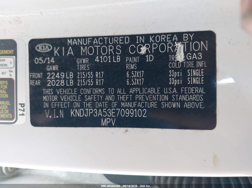 2014 Kia Soul VIN KNDJP3A53E7099102 IAAI salvage auction — REAR END, Mv-907A (New York), sold $1,250 on 2026-07-16 (photo 9)