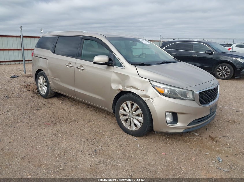 2015 Kia SEDONA VIN KNDMC5C10F6020958 IAAI salvage auction — ENGINE BURN, Salvage (Texas), sold $575 on 2026-07-06 (photo 1)