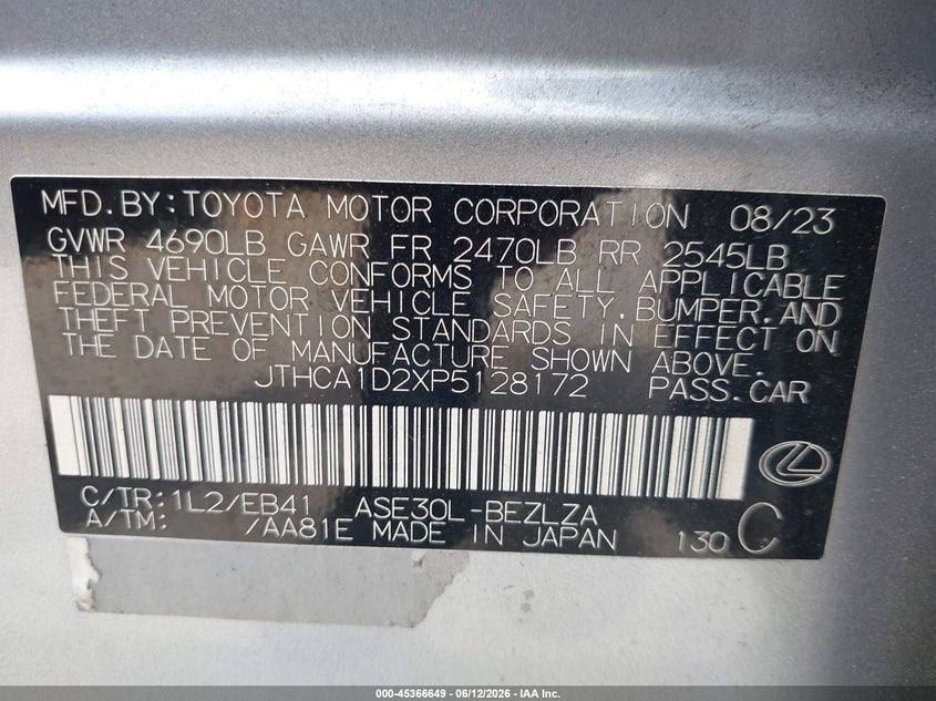 2023 Lexus Is VIN JTHCA1D2XP5128172 IAAI salvage auction — FRONT END, Salvage Title, sold $3,600 on 2026-07-28 (photo 9)