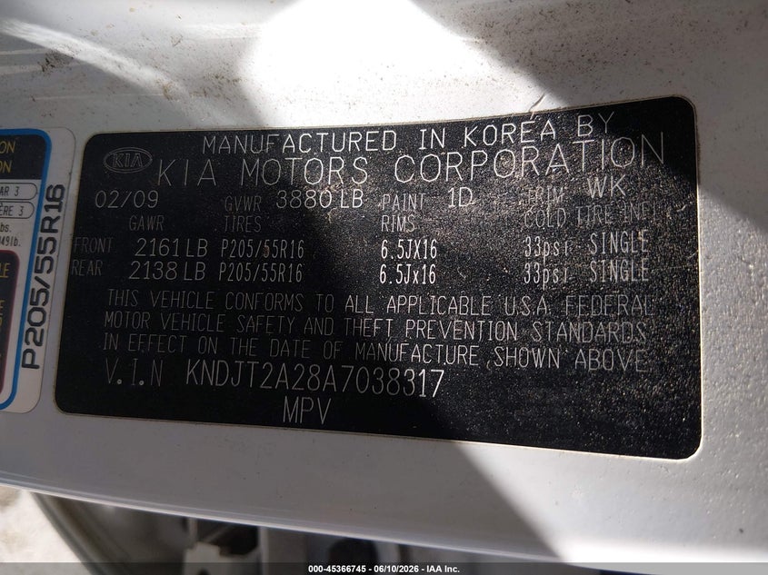 2010 Kia Soul VIN KNDJT2A28A7038317 IAAI salvage auction — NORMAL WEAR, Clear (New Mexico), sold $400 on 2026-07-29 (photo 9)