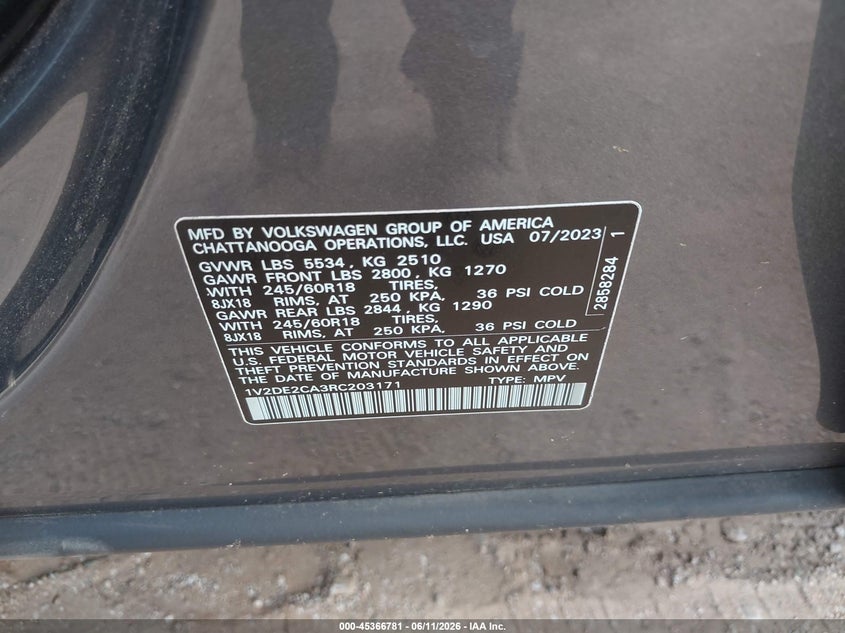 2024 Volkswagen Atlas cross sport VIN 1V2DE2CA3RC203171 IAAI salvage auction — LEFT SIDE, Original (Texas), sold $8,600 on 2026-08-22 (photo 9)