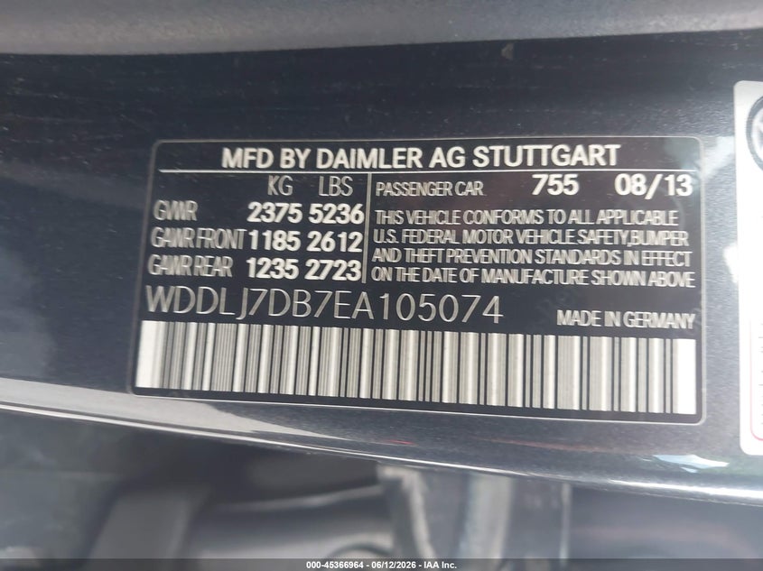 2014 Mercedes-benz Cls-klasse VIN WDDLJ7DB7EA105074 IAAI salvage auction — RIGHT SIDE, Salvage (California), sold $2,750 on 2026-07-09 (photo 9)