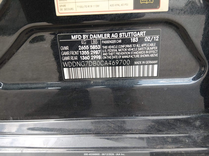 2012 Mercedes-benz S-klasse VIN WDDNG7DB0CA469700 IAAI salvage auction — FRONT END, Salvage (Texas), sold $1,150 on 2026-08-18 (photo 9)