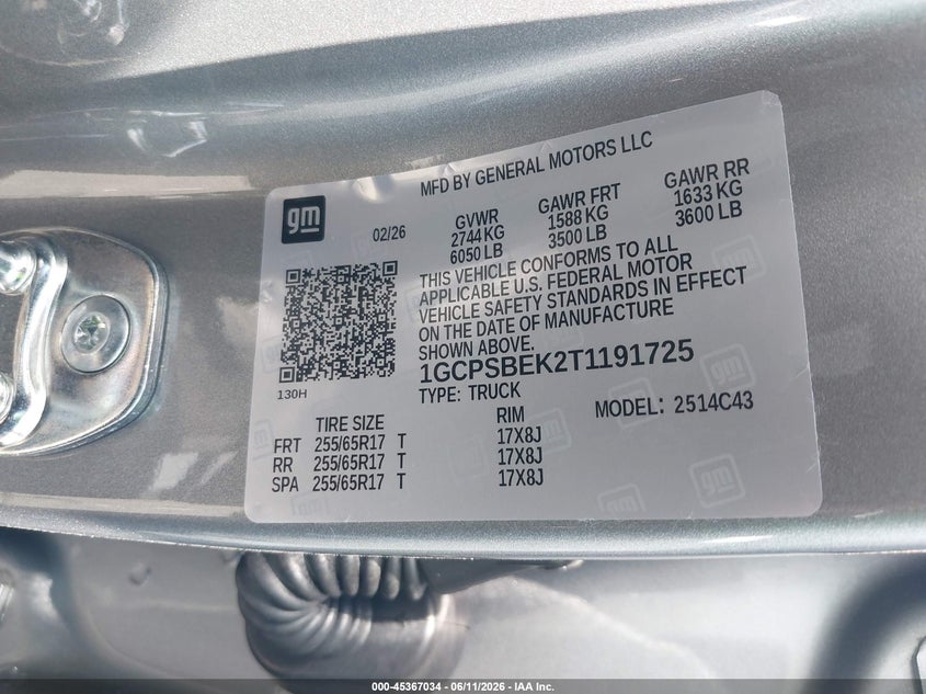 2026 Chevrolet Colorado VIN 1GCPSBEK2T1191725 IAAI salvage auction — LEFT SIDE, Salvage Certificate (California), sold $9,750 on 2026-07-08 (photo 9)