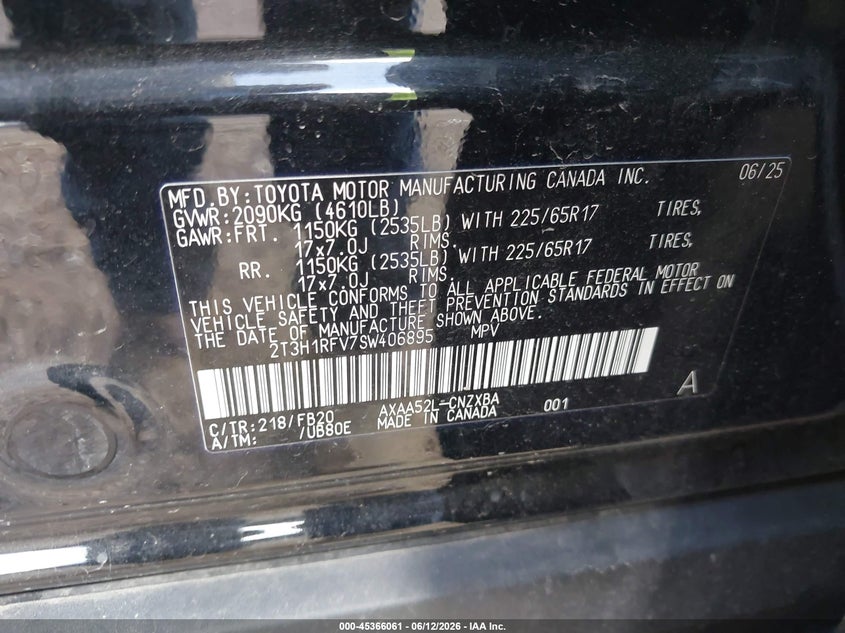 2025 Toyota Rav4 VIN 2T3H1RFV7SW406895 IAAI salvage auction — HAIL, Original (Texas), sold $10,600 on 2026-09-01 (photo 9)