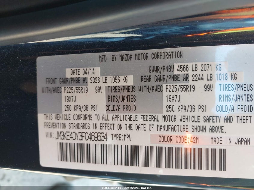 2015 Mazda Cx-5 VIN JM3KE4DY3F0469634 IAAI salvage auction — FRONT END, Salvage - Greater Than 75% (Maryland), sold $475 on 2026-07-16 (photo 9)