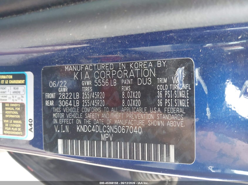 2022 Kia Ev6 VIN KNDC4DLC3N5067040 IAAI salvage auction — FRONT END, Salvage (Ohio), sold $7,700 on 2026-07-10 (photo 9)