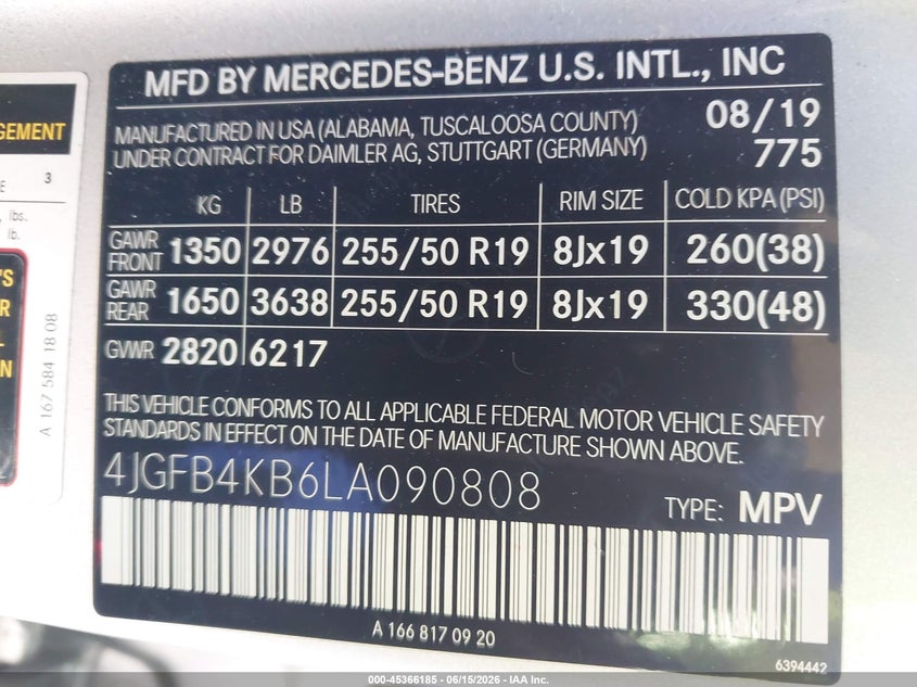 2020 Mercedes-benz Gle VIN 4JGFB4KB6LA090808 IAAI salvage auction — FRONT END, Wait Title, sold $12,100 on 2026-08-01 (photo 9)