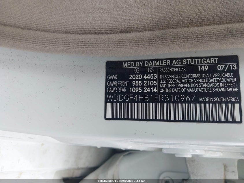 2014 Mercedes-benz C-klasse VIN WDDGF4HB1ER310967 IAAI salvage auction — FRONT & REAR, Salvage (South Carolina), sold $825 on 2026-07-22 (photo 9)