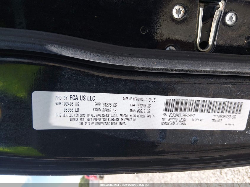2015 Dodge Charger VIN 2C3CDXCT1FH772077 IAAI salvage auction — FRONT END, Clear (Louisiana), sold $2,450 on 2026-07-18 (photo 9)