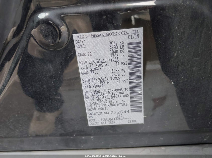 2019 Nissan Rogue VIN 5N1AT2MTXKC772644 IAAI salvage auction — RIGHT FRONT, Salvage (Georgia), sold $1,500 on 2026-07-11 (photo 9)