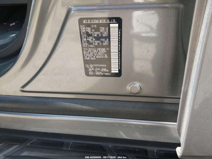 2019 Nissan Armada VIN JN8AY2ND7K9090626 IAAI salvage auction — BIOHAZARD/CHEMICAL, Salvage (Texas), sold $1,850 on 2026-07-25 (photo 9)