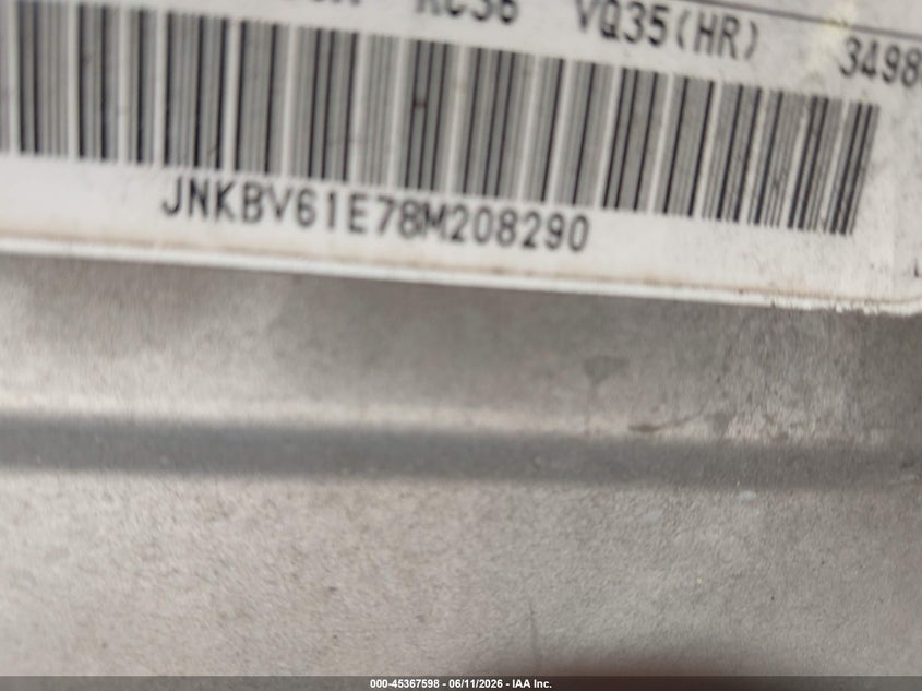 2008 Infiniti G VIN JNKBV61E78M208290 IAAI salvage auction — NORMAL WEAR, Original (Texas), sold $225 on 2026-07-08 (photo 9)