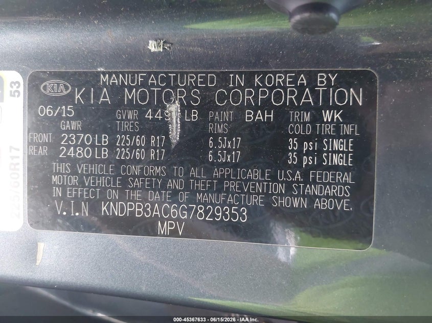 2016 Kia Sportage VIN KNDPB3AC6G7829353 IAAI salvage auction — FRONT END, Salvage Title, sold $1,600 on 2026-07-15 (photo 9)