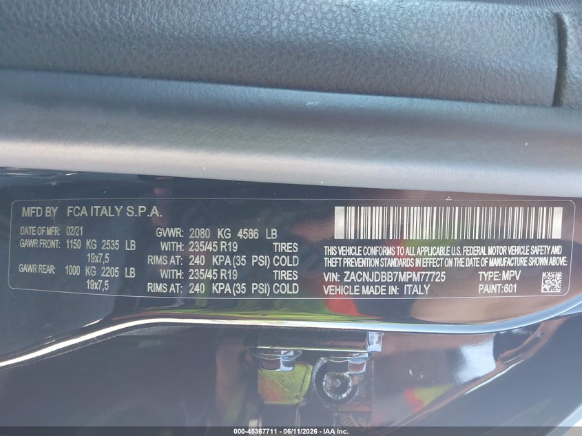 2021 Jeep Renegade VIN ZACNJDBB7MPM77725 IAAI salvage auction — RIGHT FRONT, Salvage (Oregon), sold $3,300 on 2026-08-20 (photo 9)
