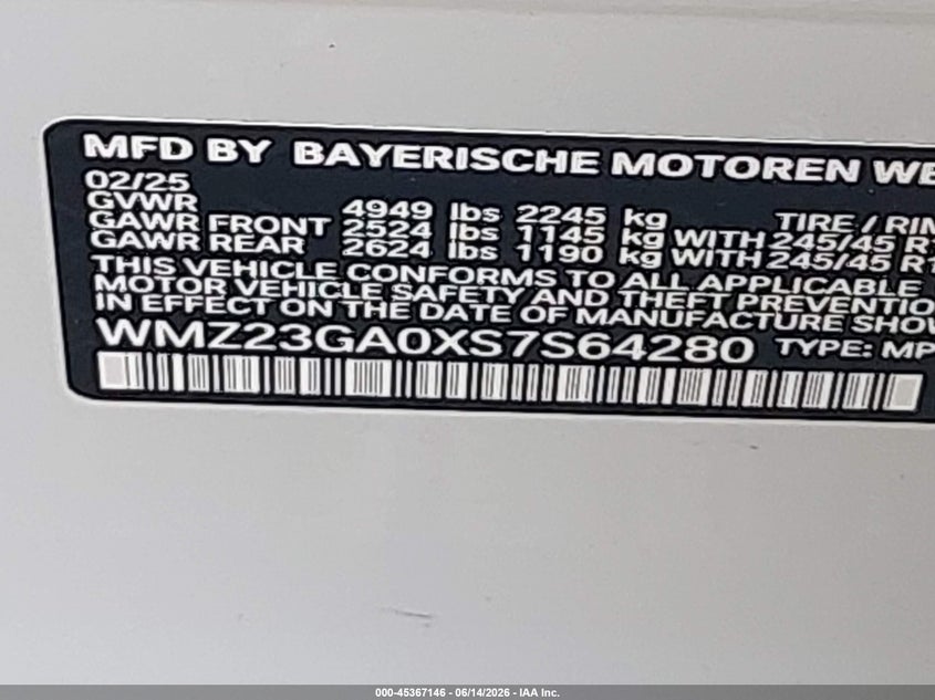 2025 Mini Countryman VIN WMZ23GA0XS7S64280 IAAI salvage auction — FRONT END, Salvage Title, sold $15,150 on 2026-08-18 (photo 9)