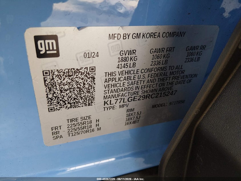 2024 Chevrolet Trax VIN KL77LGE29RC215247 IAAI salvage auction — LEFT SIDE, Salvage (California), sold $4,400 on 2026-07-20 (photo 9)