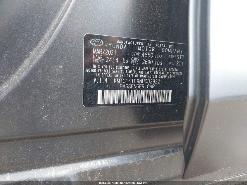 2022 Genesis G70 VIN KMTG14TE9NU082922 IAAI salvage auction — FRONT END, Salvage (Massachusetts), sold $9,750 on 2026-07-24 (photo 9)