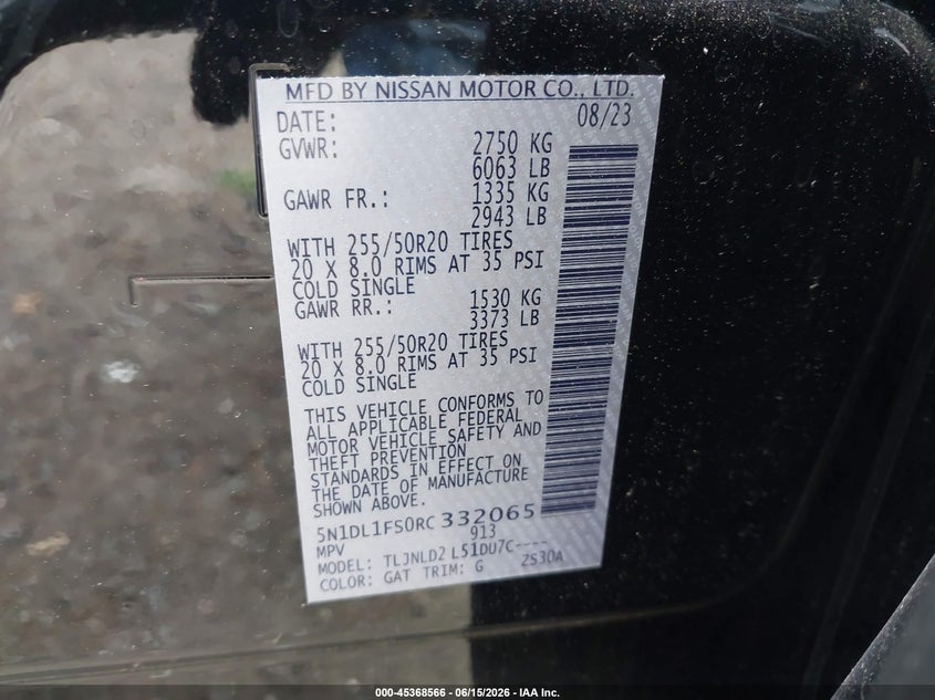 2024 Infiniti Qx60 VIN 5N1DL1FS0RC332065 IAAI salvage auction — FRONT END, Salvage Title, sold $7,900 on 2026-07-28 (photo 9)