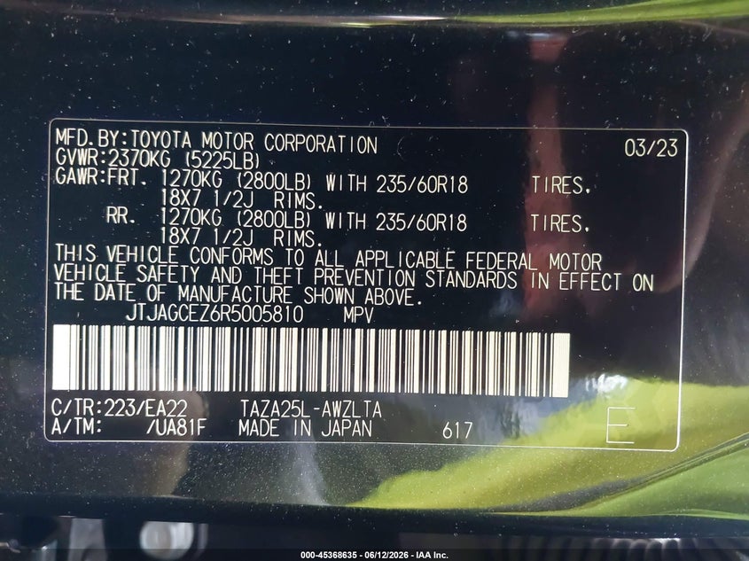 2024 Lexus Nx VIN JTJAGCEZ6R5005810 IAAI salvage auction — FRONT & REAR, Salvage Title, sold $16,600 on 2026-07-26 (photo 9)