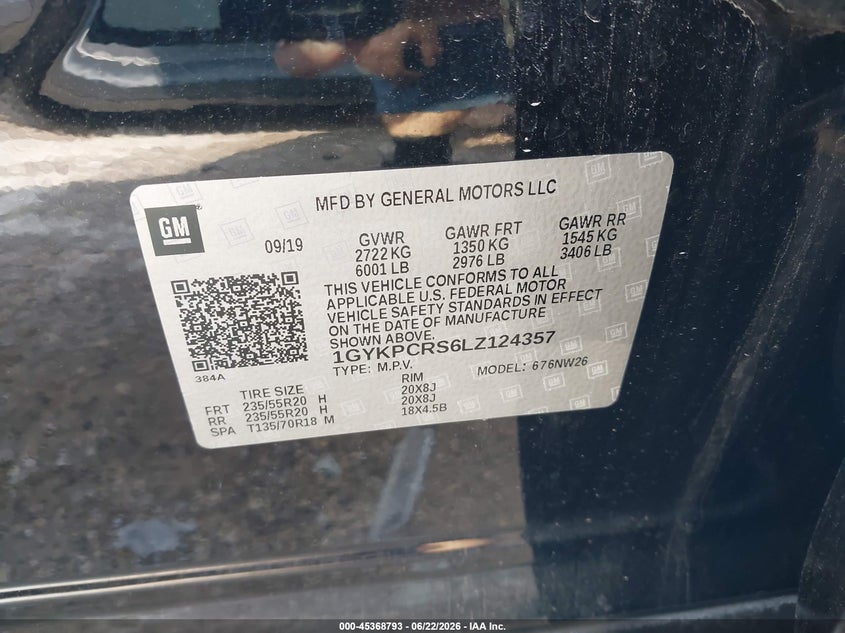 2020 Cadillac Xt6 VIN 1GYKPCRS6LZ124357 IAAI salvage auction — THEFT, Original (Texas), sold $11,600 on 2026-08-09 (photo 9)
